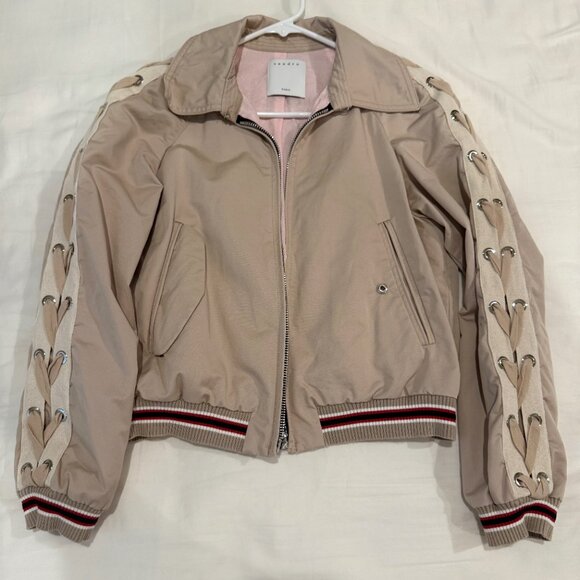 SANDRO LOT LACE UP SLEEVE BOMBER JACKET - Picture 4 of 9